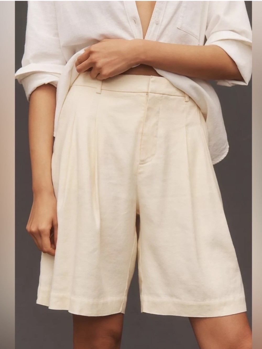 Maeve by Anthropologie Sand Beige Avery Pleated High Waisted Trouser Shorts 8